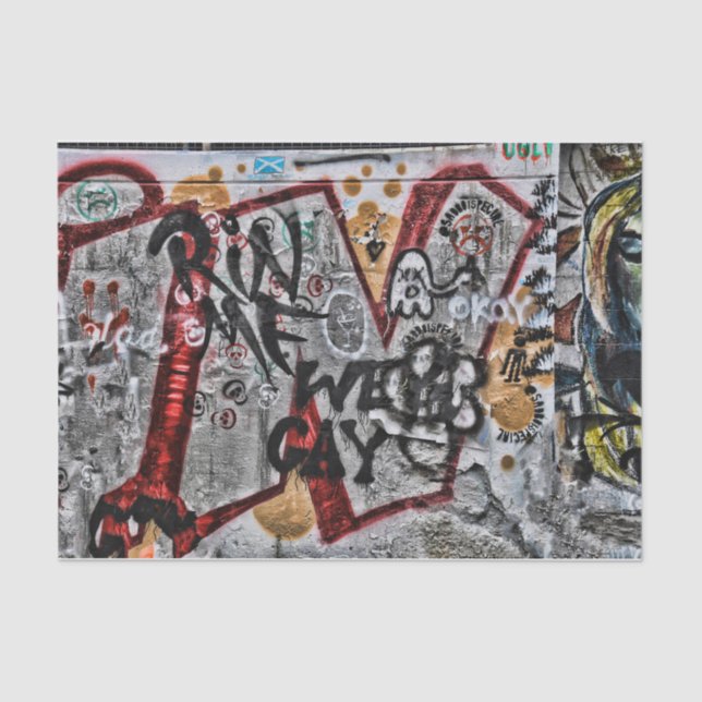 Graffiti Red Grey Letters Urban Street Wall Art Tissue Paper (Front)