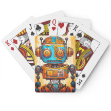 GRAFFITI ROBOT BLUE GOLD SHABBY STYLE CUTE