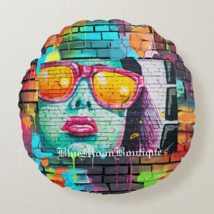 Graffiti Rose Coloured Glasses Round Cushion