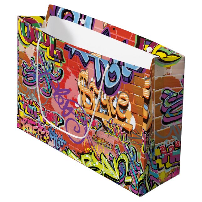 Graffiti scribbled, scratched, or sprayed bricks large gift bag (Front Angled)