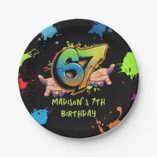 Graffiti Six Seven Kids 7th Birthday Paper Plate