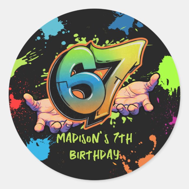 Graffiti Six Seven Kids 7th Birthday Sticker (Front)