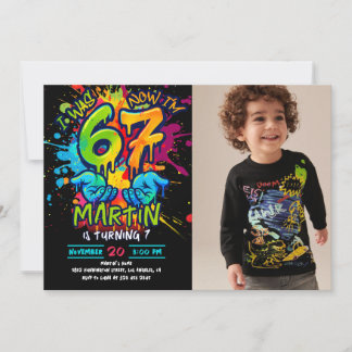 Graffiti Six Seven Kids Birthday Invitation