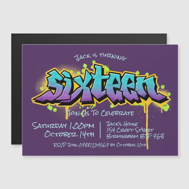 Graffiti Sixteen Magnetic Invitation (Front/Back)