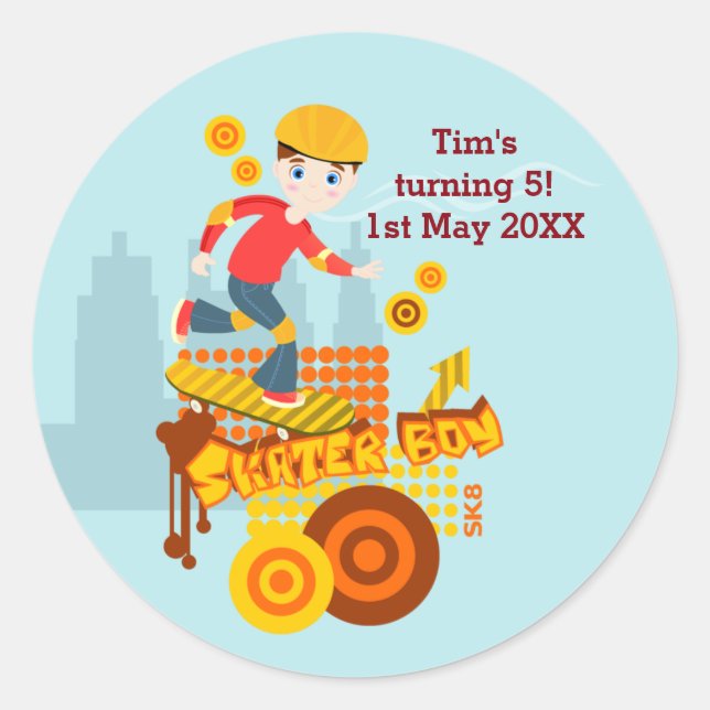 Graffiti skateboard kid birthday party classic round sticker (Front)