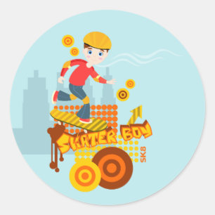 Graffiti skateboard kid birthday party classic round sticker