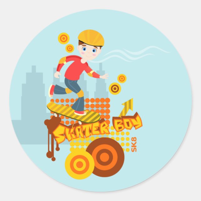 Graffiti skateboard kid birthday party classic round sticker (Front)