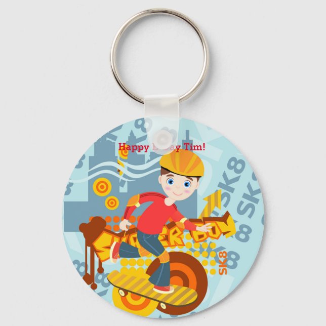 Graffiti skateboard kid birthday party key ring (Front)
