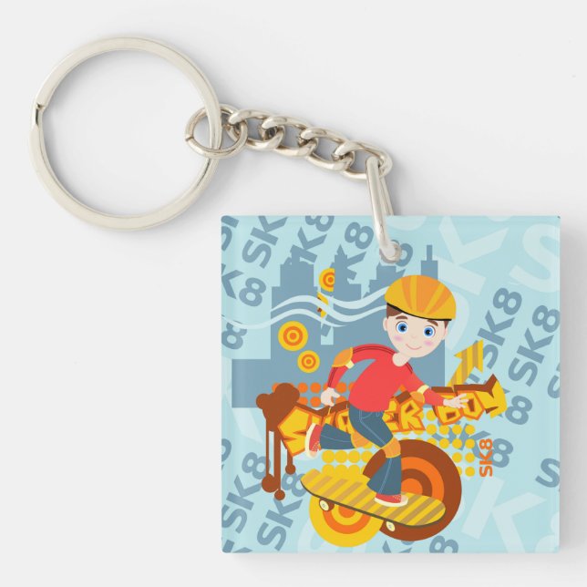 Graffiti skateboard kid birthday party key ring (Front)