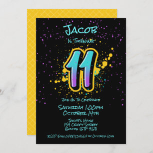 Graffiti Splatter Age Eleven Invitation