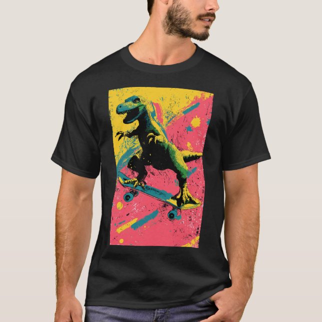 Graffiti Splatter T-Rex Skater T-Shirt (Front)