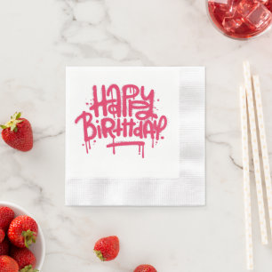 Graffiti Spray Happy Birthday Gifts Love Pink Napkin