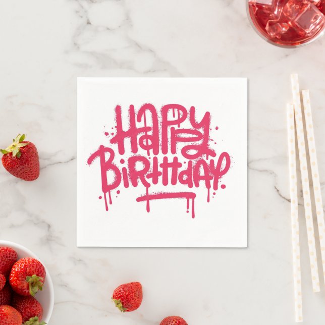Graffiti Spray Happy Birthday Gifts Love Pink Napkin (Insitu)
