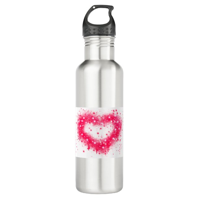 Graffiti spray paint pink sparkling heart design 710 ml water bottle (Front)