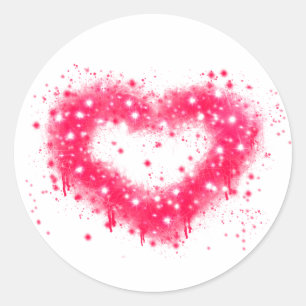 Graffiti spray paint pink sparkling heart design classic round sticker