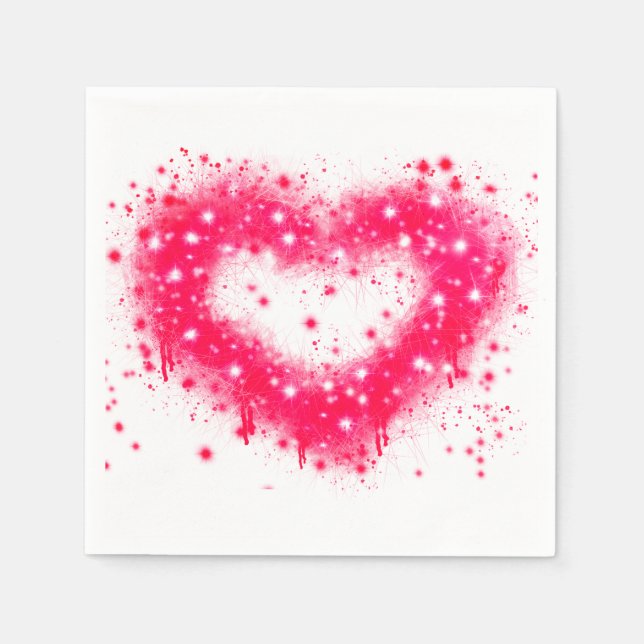 Graffiti spray paint pink sparkling heart design napkin (Front)