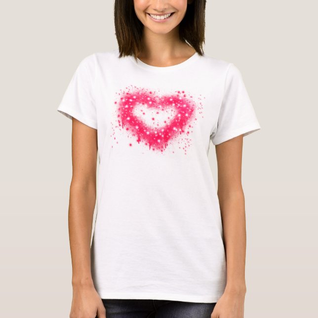 Graffiti spray paint pink sparkling heart design T-Shirt (Front)
