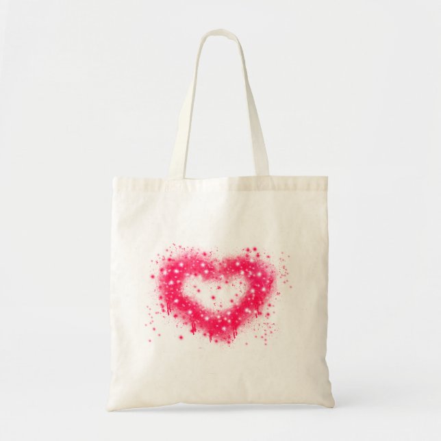 Graffiti spray paint pink sparkling heart design tote bag (Front)