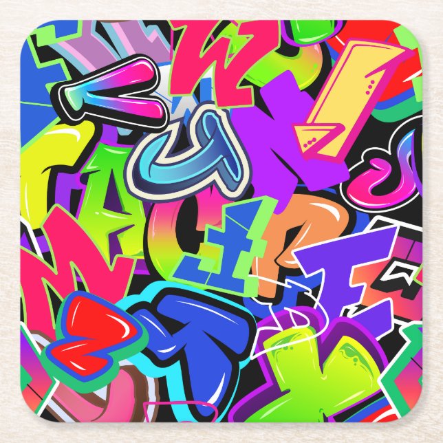 Graffiti Square Paper Coaster (Front)