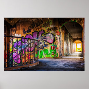 Graffiti Street Art Abandoned Building Staircase Poster