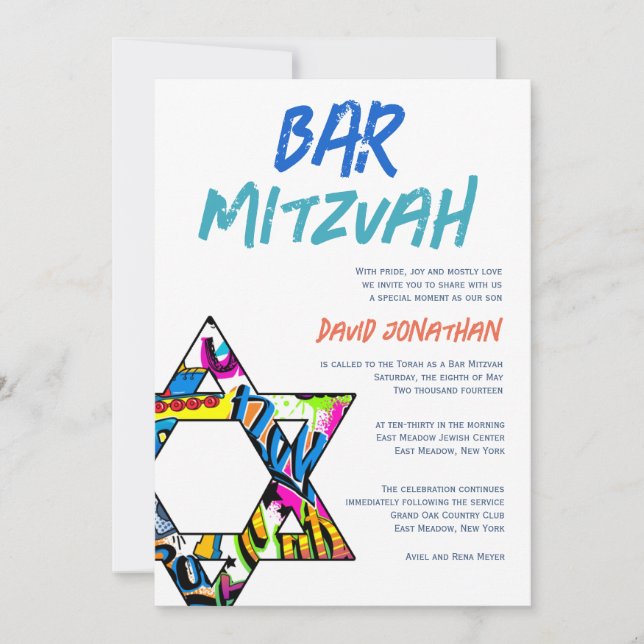 Graffiti Street Art Bar Mitzvah Custom Invitations (Front)