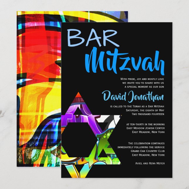 Graffiti Street Art Bar Mitzvah Custom Invitations (Front/Back)
