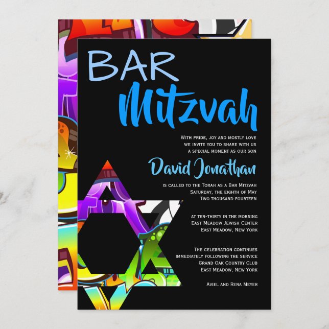 Graffiti Street Art Bar Mitzvah Custom Invitations (Front/Back)