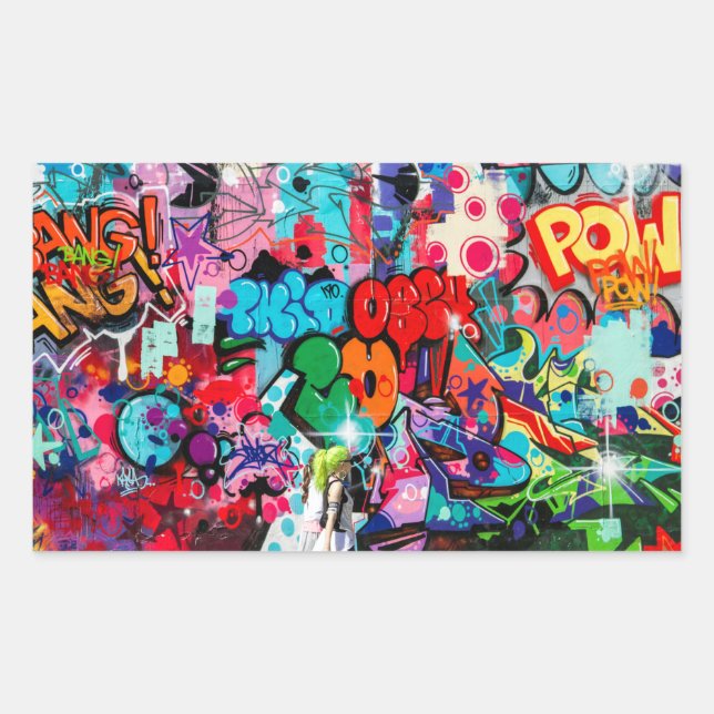 graffiti street art city rectangular sticker (Front)
