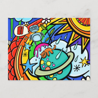 Graffiti Street Art Rainbow Weather Funky Cartoon Postcard