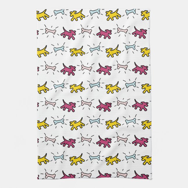 Graffiti style Dogs and Bones White Dog Towel 6 (Vertical)