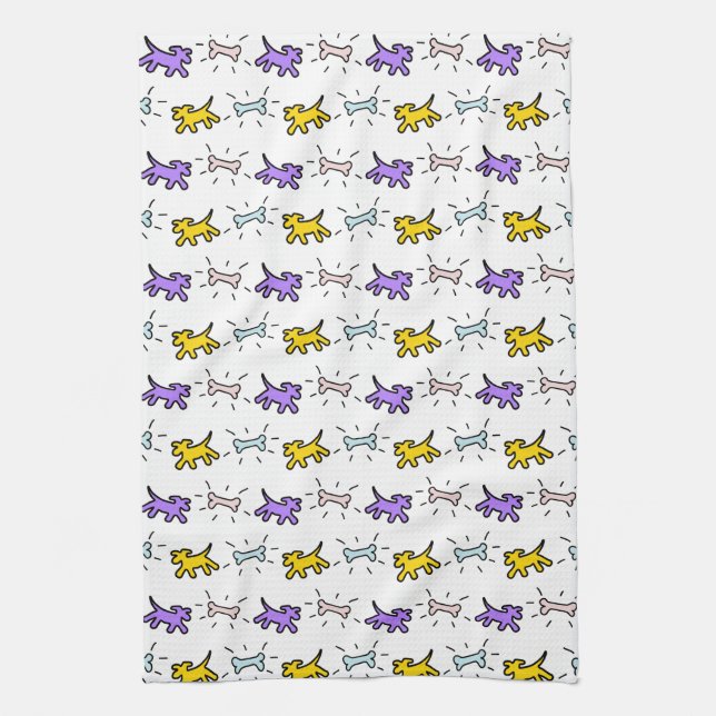 Graffiti style Dogs and Bones White Dog Towel 7 (Vertical)