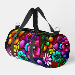 Graffiti Style Flowers & Ladybug Pink Purple Red Duffle Bag