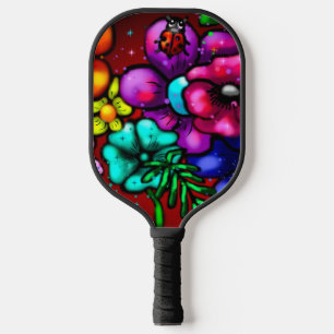 Graffiti Style Flowers & Ladybug Pink Purple Red Pickleball Paddle