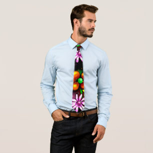 Graffiti Style Flowers & Ladybug Pink Purple Red Tie
