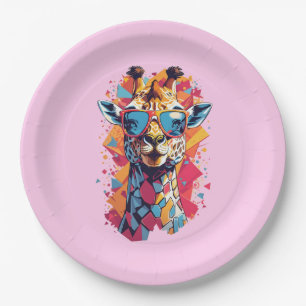 Graffiti Style Giraffe Portrait-58567 Paper Plate