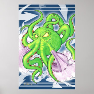 Graffiti Style Green Octopus Poster