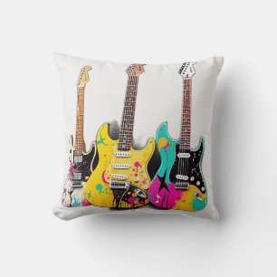 Graffiti Style Guitars with Musical Notes Cushion