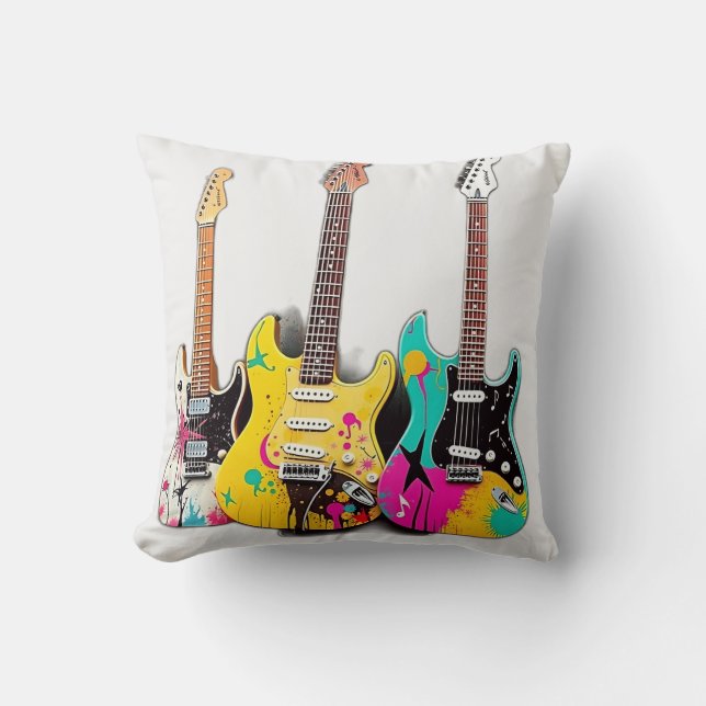Graffiti Style Guitars with Musical Notes Cushion (Front)
