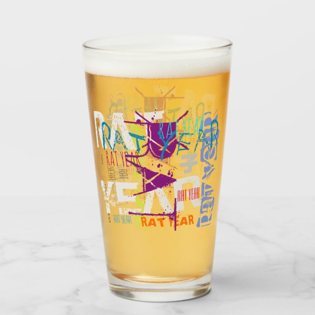 Graffiti style Rat Chinese Year Zodiac Beer Glass (Front Filled)