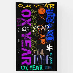 Graffiti style Repeating Ox Year 2021 Vertical B Banner