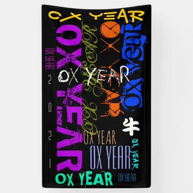 Graffiti style Repeating Ox Year 2021 Vertical B Banner (Vertical)