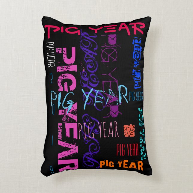 Graffiti style Repeating Pig Year 2019 Accent P Decorative Cushion (Front(Vertical))