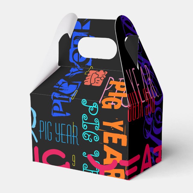 Graffiti style Repeating Pig Year 2019 Gable B Favour Box (Front Side)