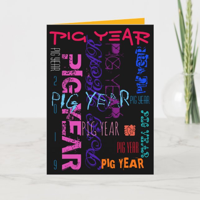 Graffiti style Repeating Pig Year 2019 Greeting C Thank You Card (Front)