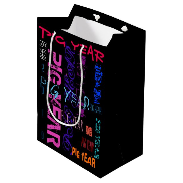 Graffiti style Repeating Pig Year 2019 M Gift Bag (Front Angled)