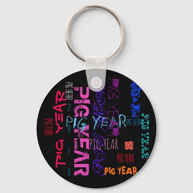Graffiti style Repeating Pig Year 2019 R Keychain (Front)