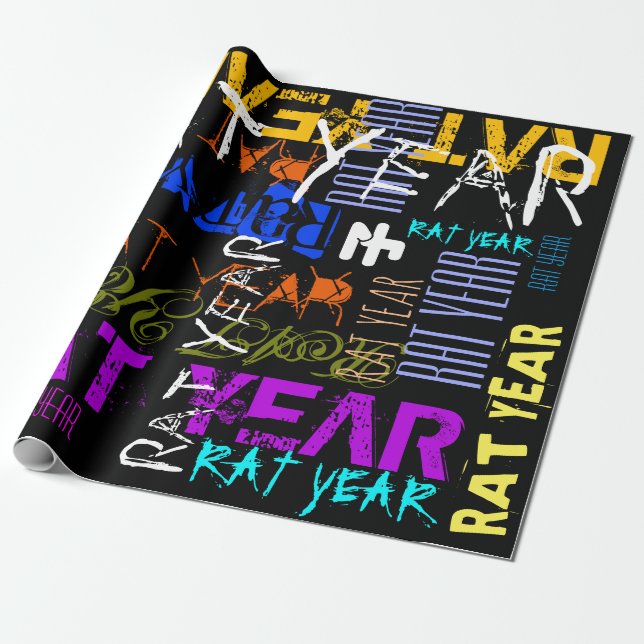 Graffiti style Repeating Rat Year 2020 Wrapping P Paper (Unrolled)