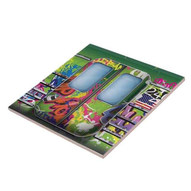 Graffiti Subway Train Green Tile (Side)