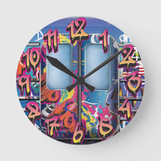 Graffiti Subway Train. Round Clock