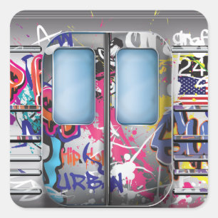 Graffiti Subway Train Square Sticker